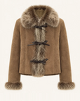 Florence macchiato Merino shearling coat with fox fur collar product cutout