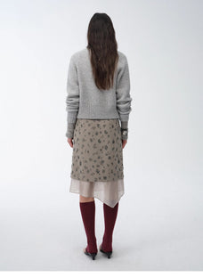 "Flowers and Her" irregular hand - embroidered sequin skirt - variant_title
