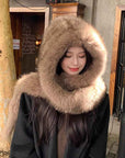 Fox Fur Hat Scarf Snow Hat Women Autumn Winter Warm High - end Double - sided Thickened Plush Earmuff Hat - variant_title