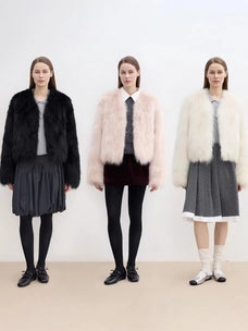 Free Spirit fox fur coat color comparison in Black, Pink and Classic White
