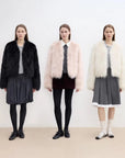 Free Spirit fox fur coat color comparison in Black, Pink and Classic White