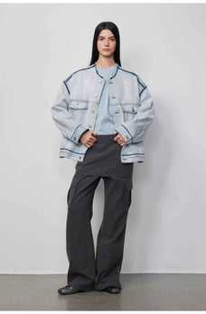 "Free to run away" miu style fake two - piece workwear micro - flared casual pants low - waist slim zipper trousers for women - variant_title