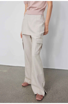 "Free to run away" miu style fake two - piece workwear micro - flared casual pants low - waist slim zipper trousers for women - variant_title
