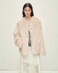 Freezing Point Rum dirty pink Italian Toscana shearling coat, front styling view