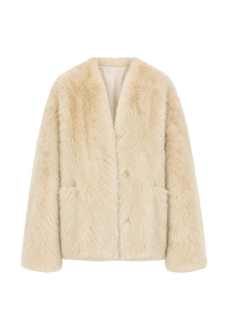 Freezing Point Rum flax rice Italian Toscana shearling V-neck coat product cutout
