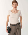 German Yangtze machine washable wool round neck slim short sleeve top for women - variant_title