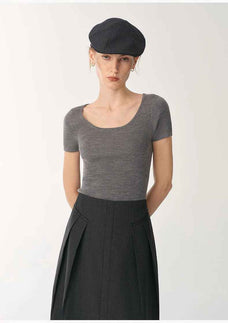 German Yangtze machine washable wool round neck slim short sleeve top for women - variant_title