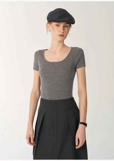 German Yangtze machine washable wool round neck slim short sleeve top for women - variant_title