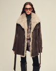 Firelady Fur Glacier Traveler dark brown goose down parka with Toscana shearling collar front view