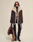 Firelady Fur Glacier Traveler dark brown Toscana shearling parka full-length styling view