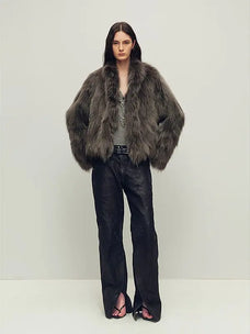 Grace Champs-Élysées Gray-Green fox fur coat, full-length model view