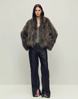 Grace Champs-Élysées Gray-Green fox fur coat, full-length model view