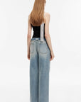 "Gray and Denim" stylish and personalized Turkish washed retro distressed holes straight flared jeans - variant_title