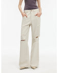 "Gray and Denim" stylish and personalized Turkish washed retro distressed holes straight flared jeans - variant_title