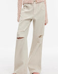 "Gray and Denim" stylish and personalized Turkish washed retro distressed holes straight flared jeans - variant_title