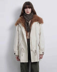 Firelady Fur Green Mile Miracle beige parka with brown Toscana shearling collar front view