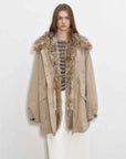Firelady Fur Green Mile Miracle soft light khaki parka with gray Toscana shearling collar