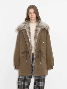 Firelady Fur Green Mile Miracle dark brown goose down parka front model view