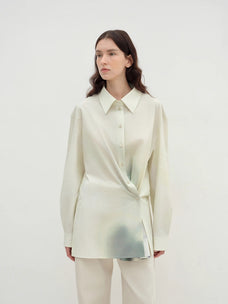 "Green Time" lapel side slit two - wear cotton printed shirt - variant_title
