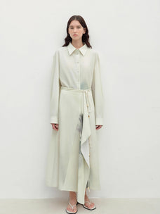 "Green Time" lapel side slit two - wear cotton printed shirt - variant_title