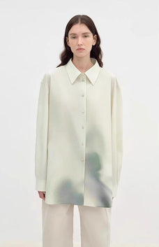 "Green Time" lapel side slit two - wear cotton printed shirt - variant_title