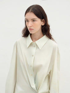 "Green Time" lapel side slit two - wear cotton printed shirt - variant_title