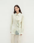 "Green Time" lapel side slit two - wear cotton printed shirt - variant_title