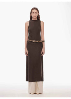 "Half Summer Ball" Fine Wool Blend Sleeveless Slit Long Knit Dress - variant_title