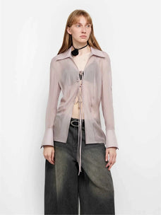 "Hazy Moonlight" light purple silk chiffon shirt front styling