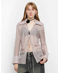 "Hazy Moonlight" light purple silk chiffon shirt front detail