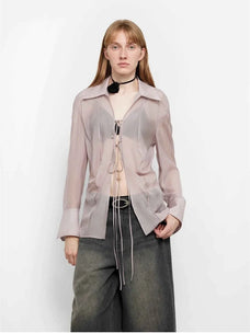 "Hazy Moonlight" light purple silk chiffon shirt full front