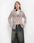 "Hazy Moonlight" light purple silk chiffon shirt front view