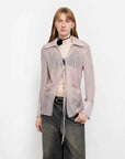 "Hazy Moonlight" light purple silk chiffon shirt straight front