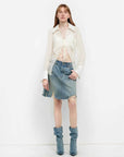 "Hazy Moonlight" off-white silk chiffon shirt full-body styling