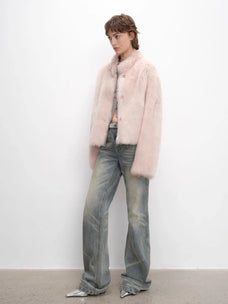 Healing Eros dirty pink Toscana shearling coat, full-length styling view