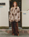 Heartbeat Caramel fox fur coat street-style model look