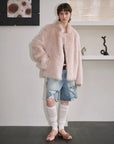 Heartbeat Mark dirty pink Toscana shearling coat, relaxed indoor view
