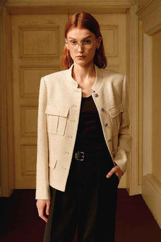 Heavy wool blend tweed stand collar waist cropped coat - variant_title