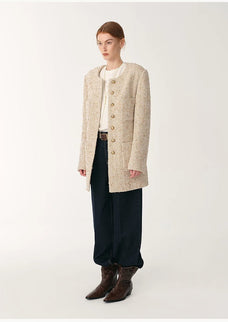 Heavy wool tweed high - end exquisite round neck patch pocket slim Chanel jacket for women - variant_title