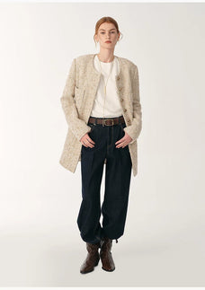 Heavy wool tweed high - end exquisite round neck patch pocket slim Chanel jacket for women - variant_title