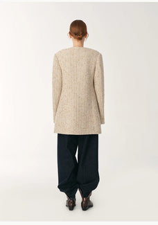Heavy wool tweed high - end exquisite round neck patch pocket slim Chanel jacket for women - variant_title