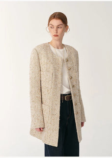 Heavy wool tweed high - end exquisite round neck patch pocket slim Chanel jacket for women - variant_title