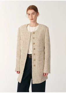 Heavy wool tweed high - end exquisite round neck patch pocket slim Chanel jacket for women - variant_title