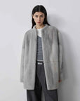 Hera Moonlight Silver Blue mink coat on model, front view