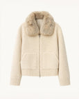 Hokkaido Melody off-white short collar Merino shearling coat, front product view