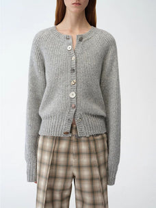 "Hokkaido Weaving Love" wool blend crew neck cardigan top - variant_title
