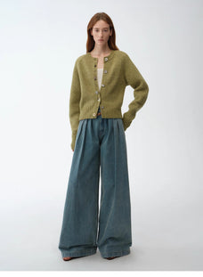 "Hokkaido Weaving Love" wool blend crew neck cardigan top - variant_title