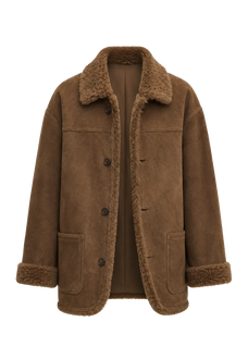 Holiday Bazaar contrast-collar shearling coat with shaved leather trim product image 07