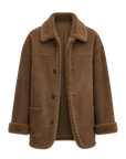 Holiday Bazaar contrast-collar shearling coat with shaved leather trim product image 07