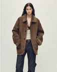 Holiday Bazaar contrast-collar shearling coat with shaved leather trim product image 08